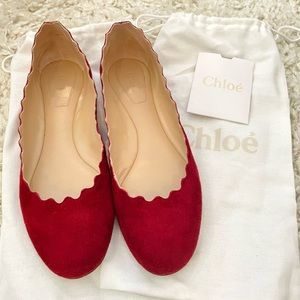 Chloe ballerines in ruby red. Size 37